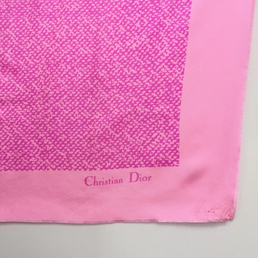 Vintage Christian Dior 100% Silk Scarf Printed 2 Tone Hot Pink 33